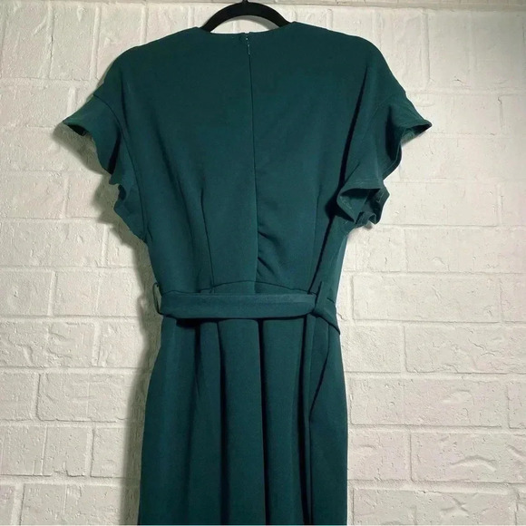 Size 10 Jumpsuit WITH POCKETS Green Waist Tie Flirty Sleeve Office Wedding - Picture 2 of 13